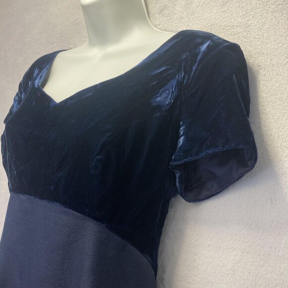 Vintage 90s Empire Waist Velvet Gown Dress Womens 11/12 Navy Blue Made in USA - Picture 8 of 14